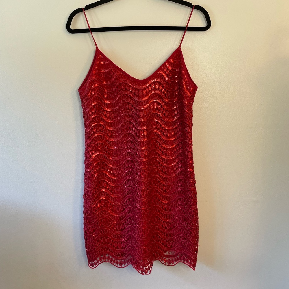 Saylor by Revolve Red Lace Sequin Mini Dress size XS